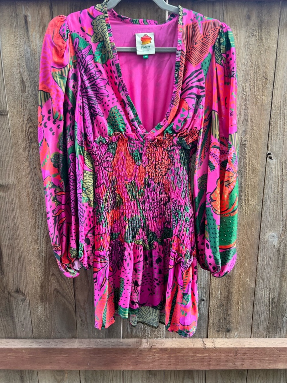 FARM Rio Pink Multicolor Smocked Mini Dress